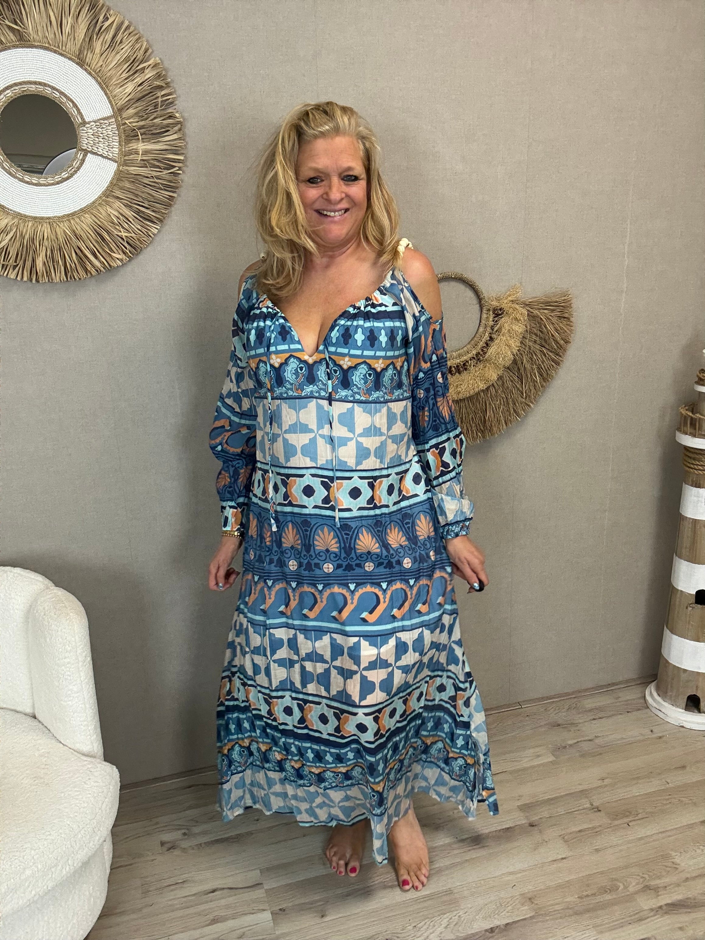 Maxi Jurk Boho Chic Bleu Print - Nancfashion