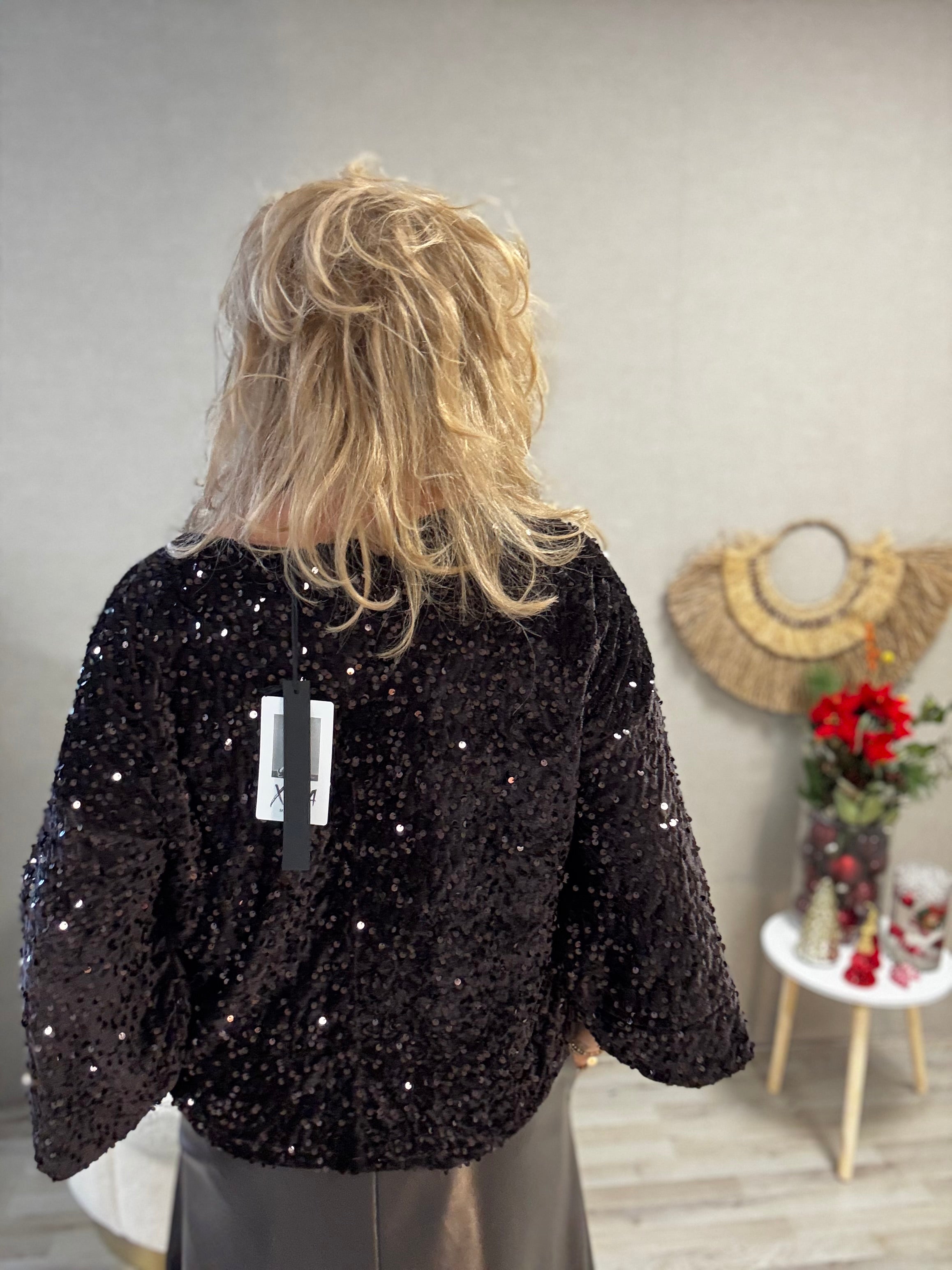 Top Pailette Donkerbruin