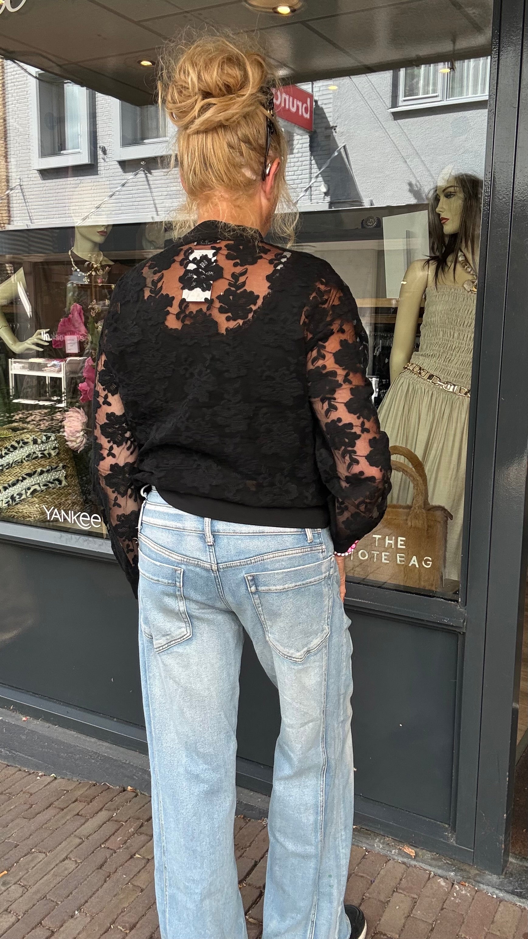 Kanten Bomber Jasje – Zwart