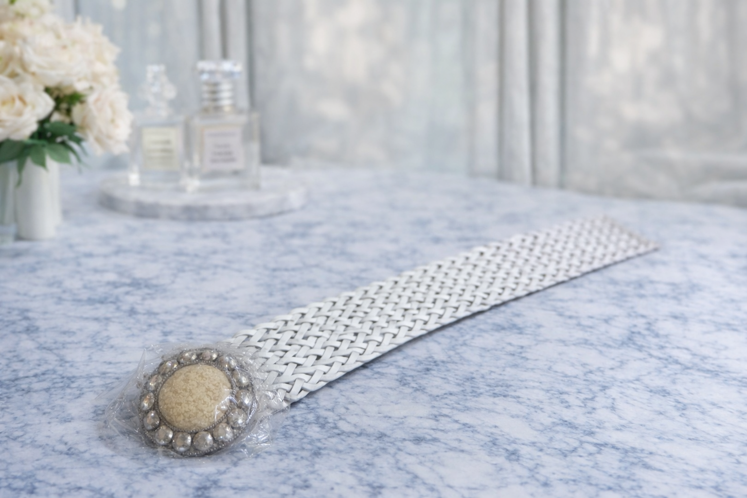 Leren gevlochten Boho riem wit