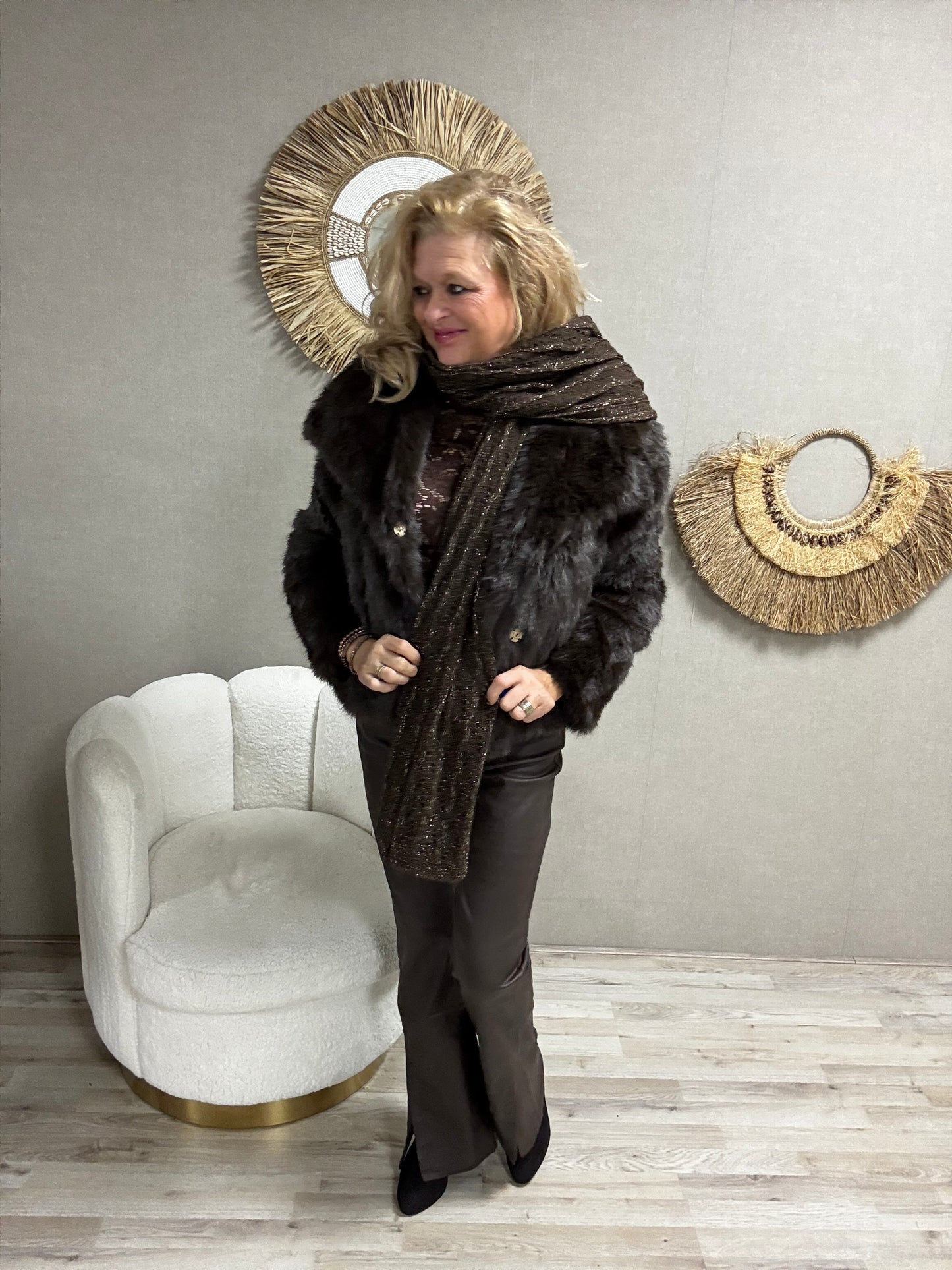 Kort fake fur jasje Donkerbruin