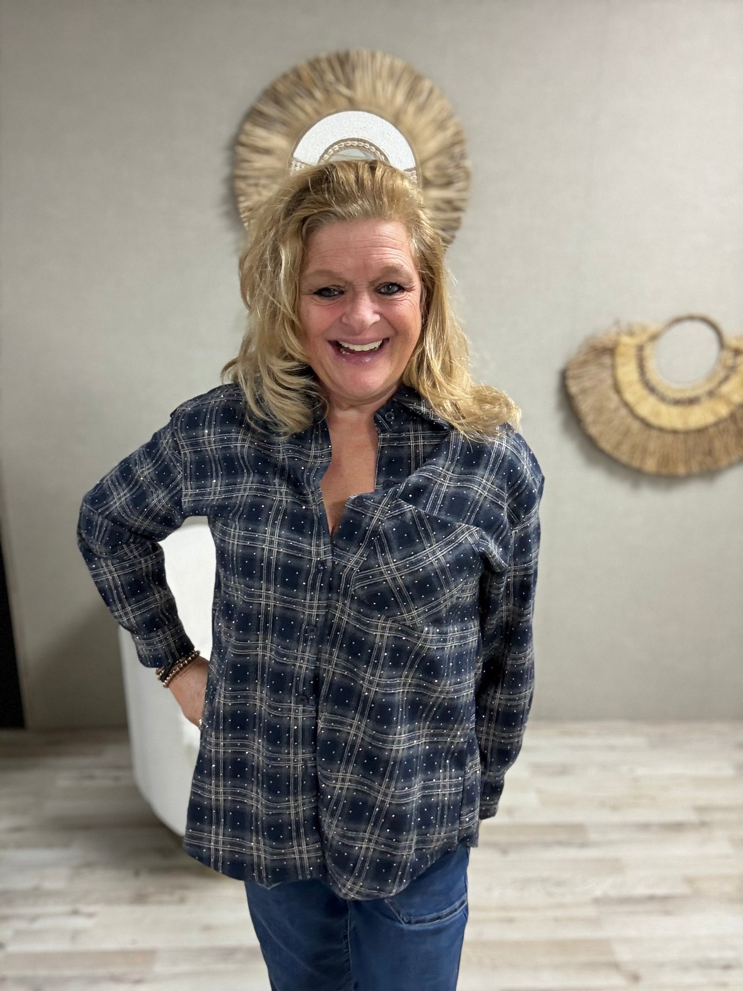 Houthakkers Blouse met Strass Steentjes Blauw