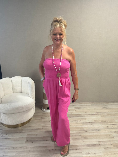 Jumpsuit Wafelstof Fuchsia