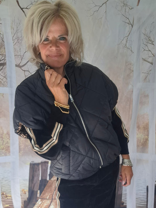 2 in 1 bodywarmer zwart/leopard