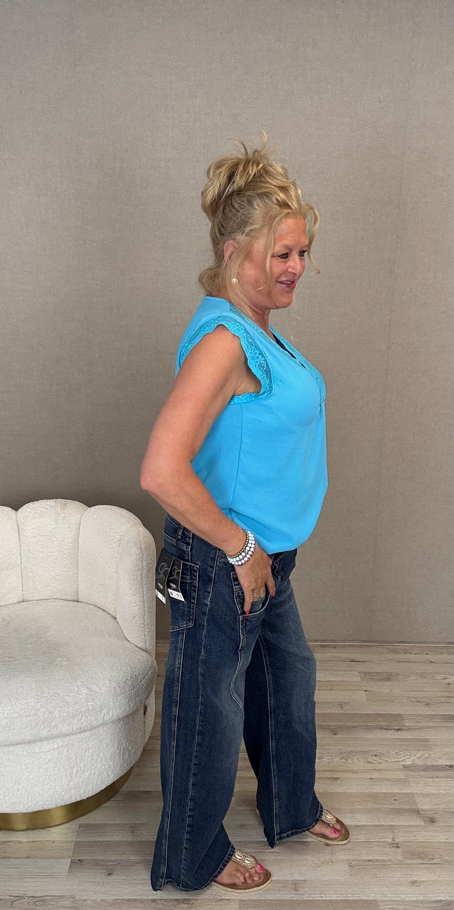Top kant v-hals Blauw