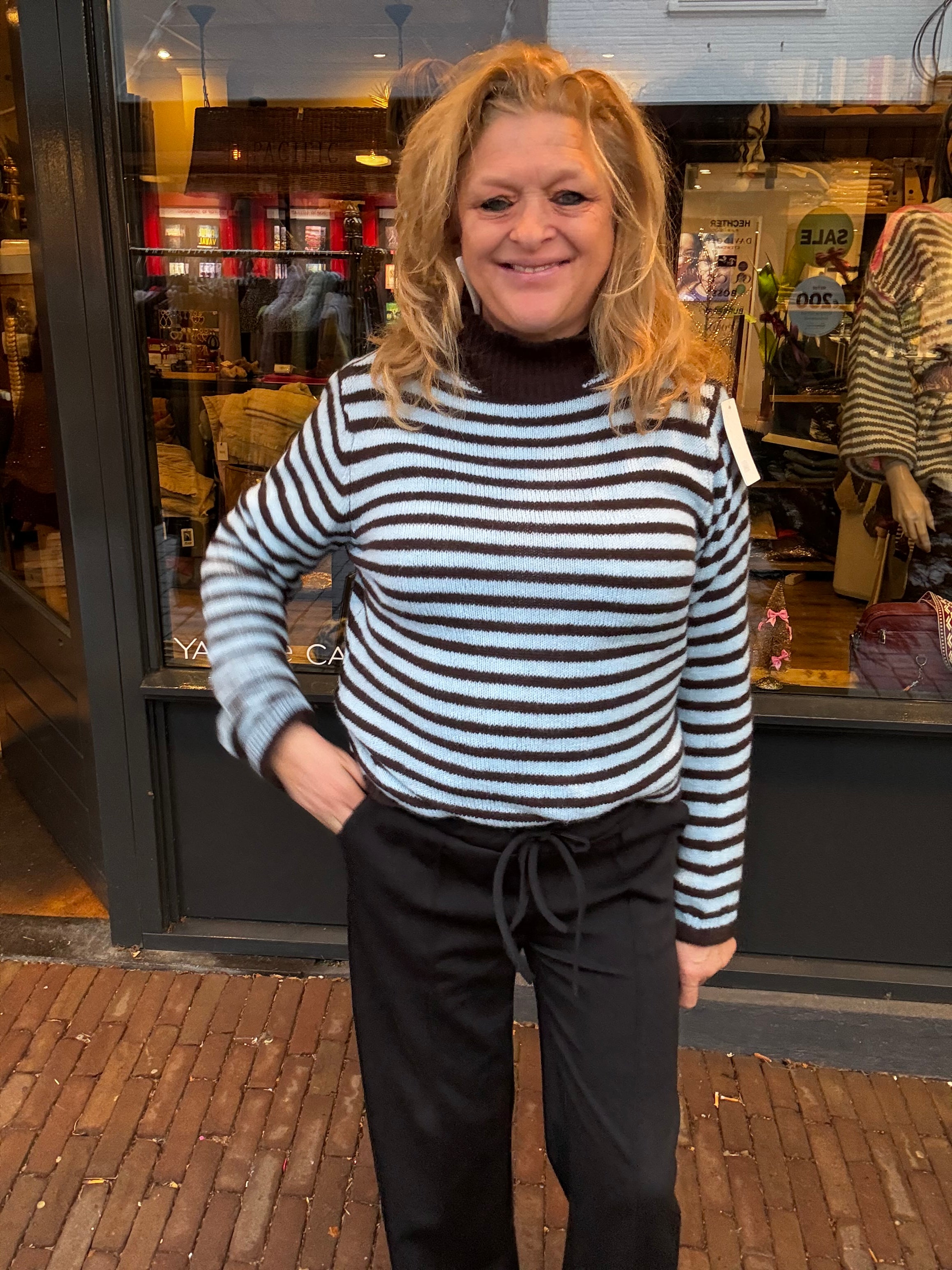 Gestreepte Trui met Col Blauw/Bruin