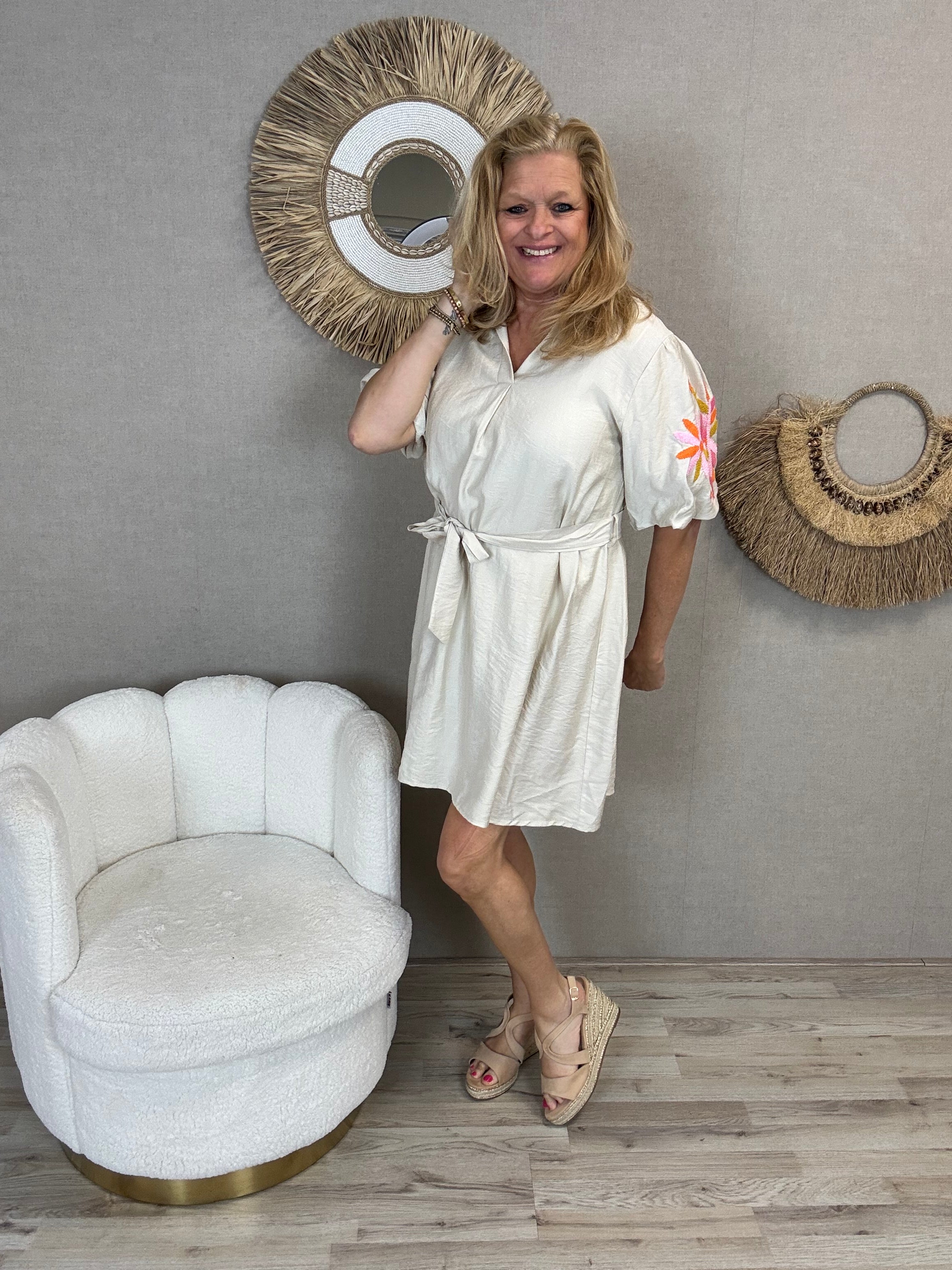 Summer Flower Dress – Beige - Nancfashion