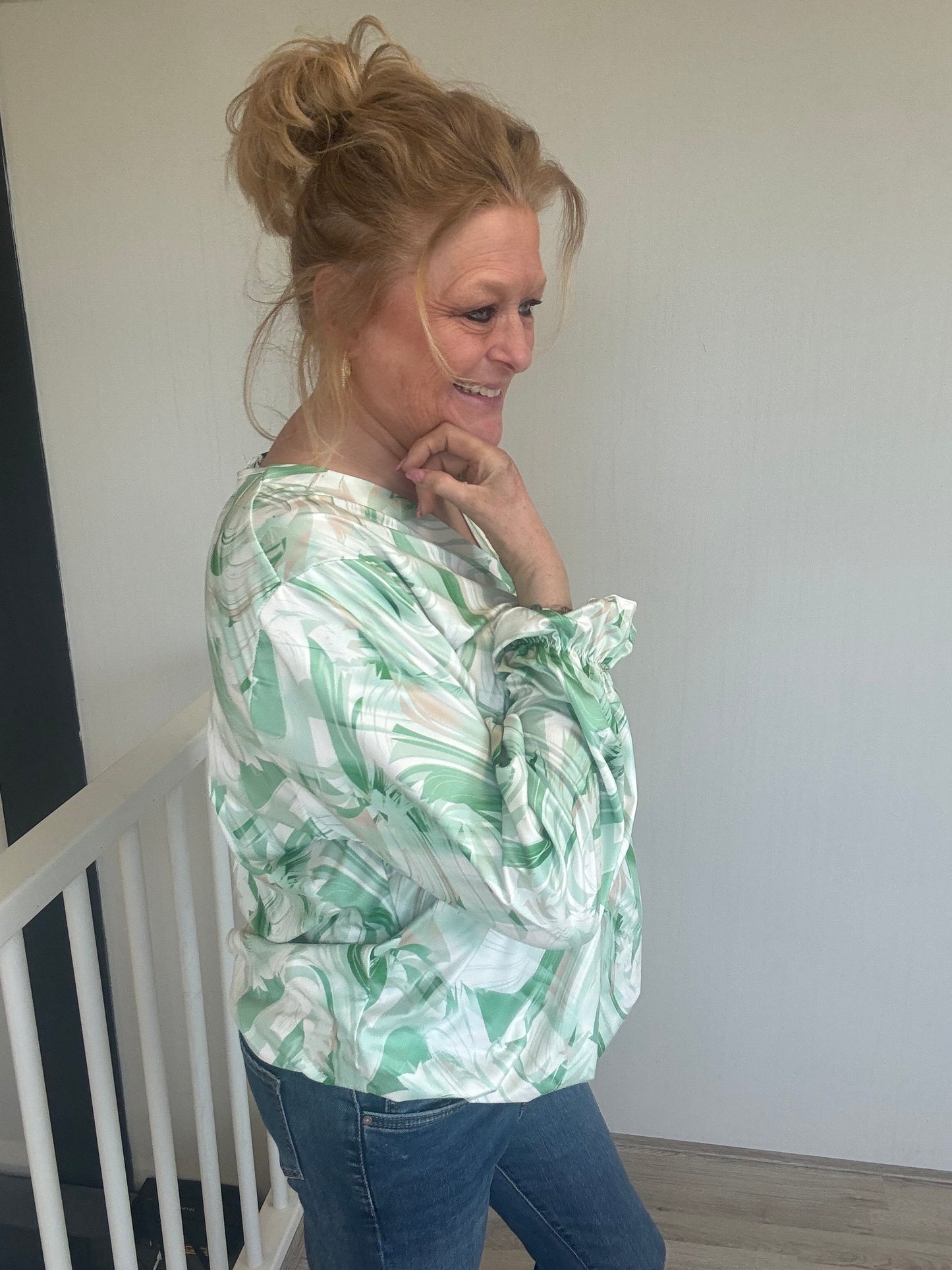 Ballon Top Print Groen - Nancfashion