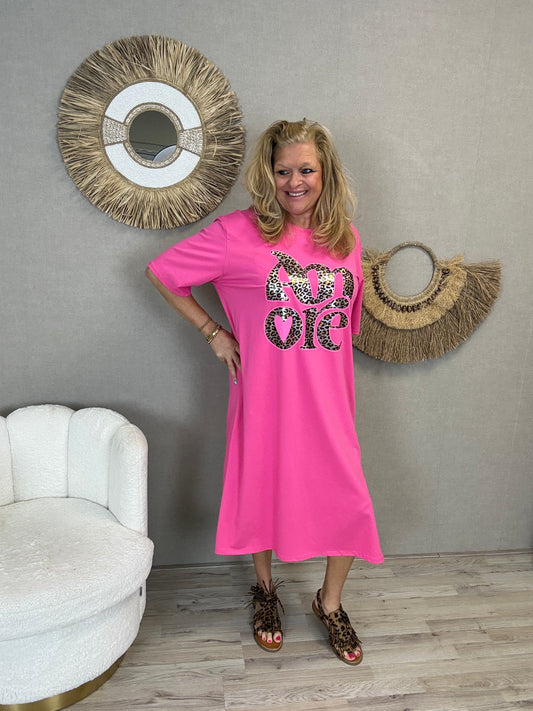 Oversized T-Shirt Jurk Fuchsia - Nancfashion