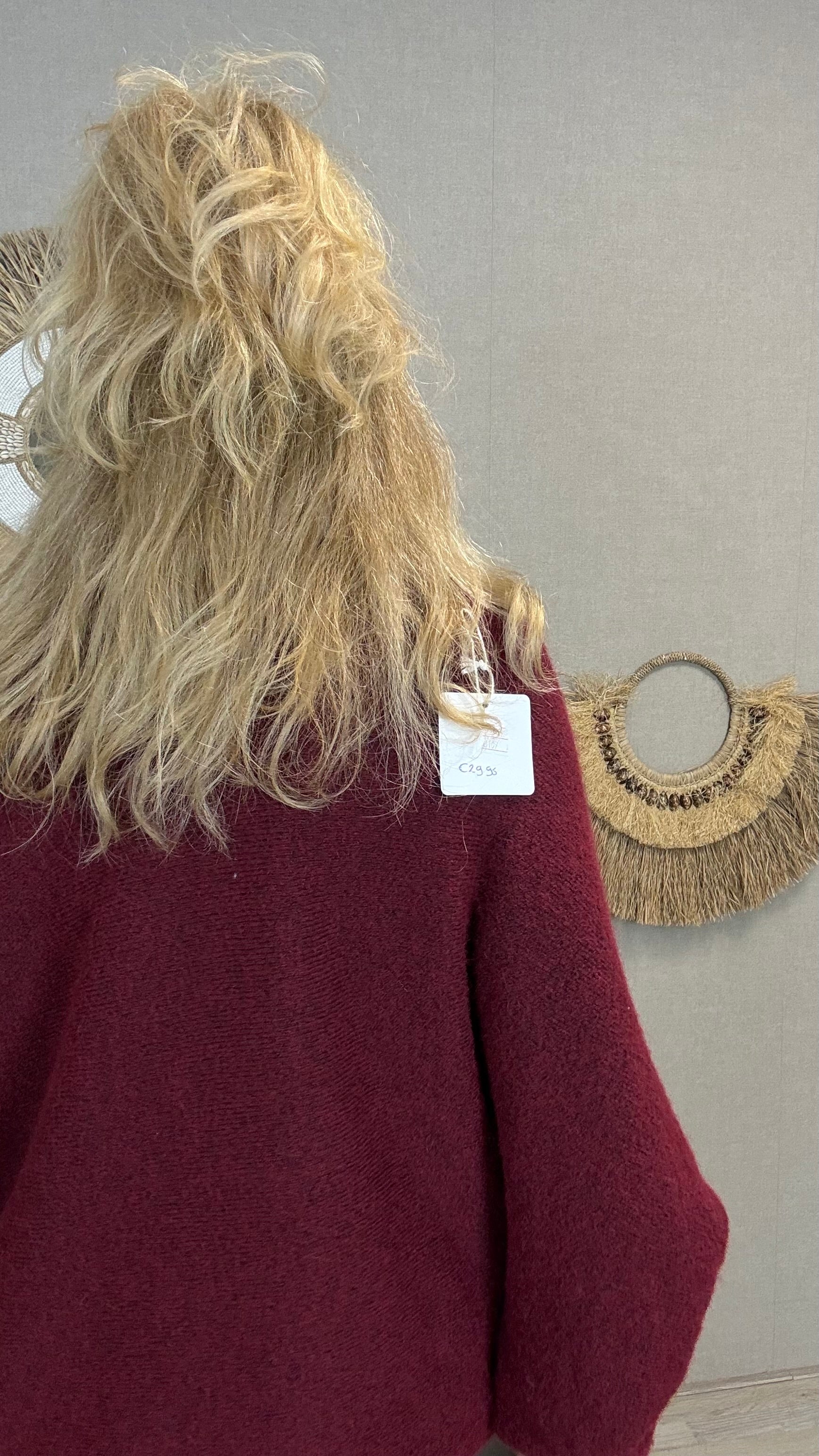 Oversized trui Jessy met ballonmouwen Bordeaux