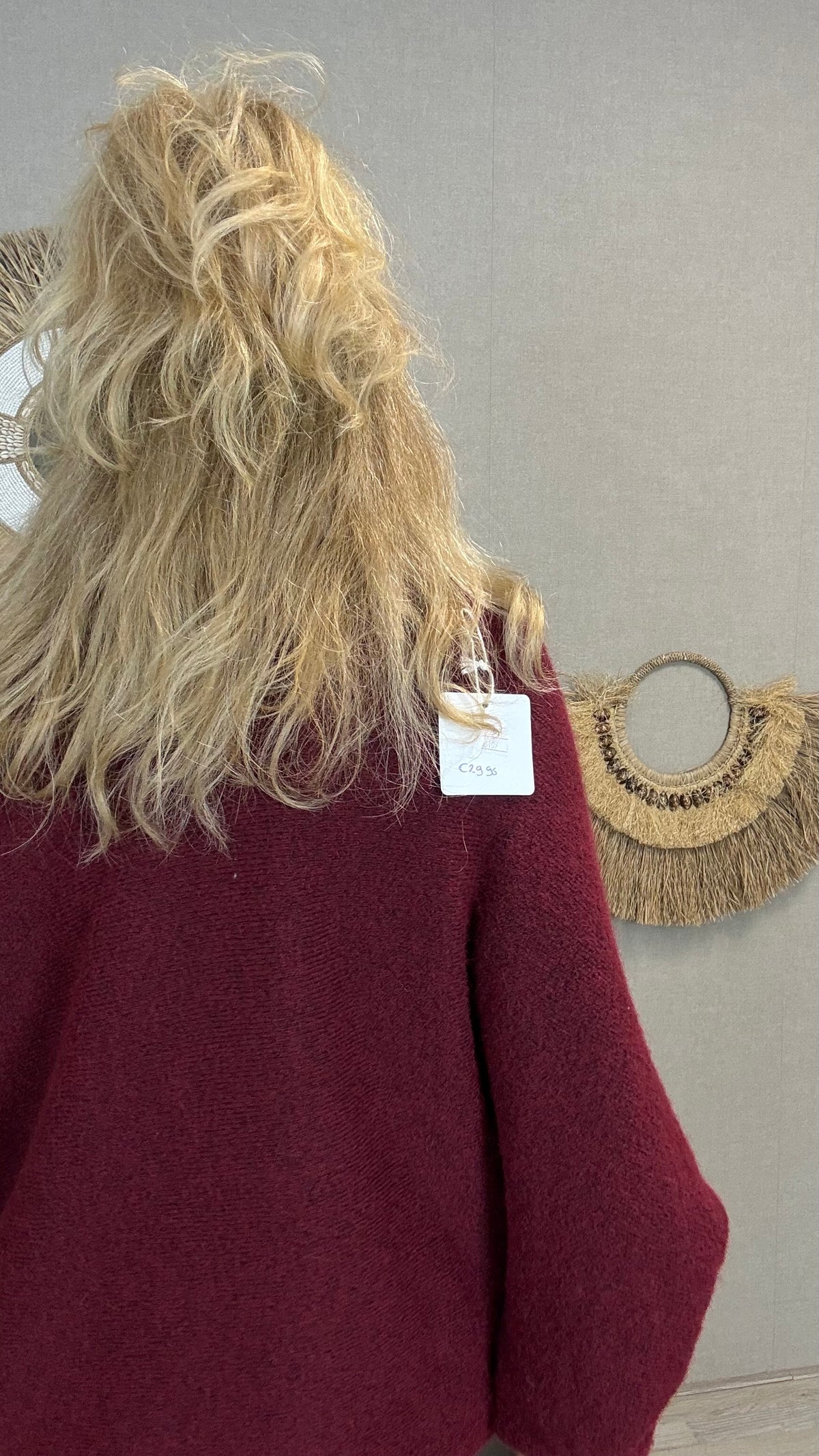 Oversized trui Jessy met ballonmouwen Bordeaux