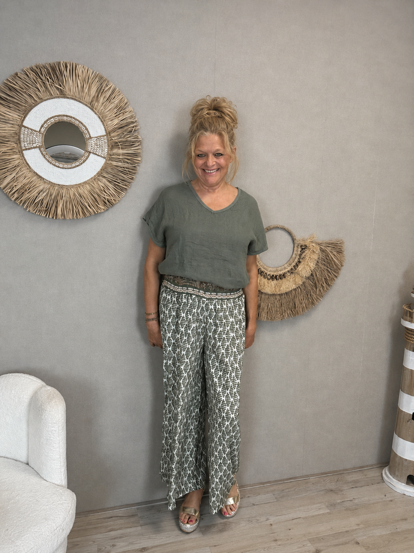 Top Liv- Kanten Rugdetail Legergroen