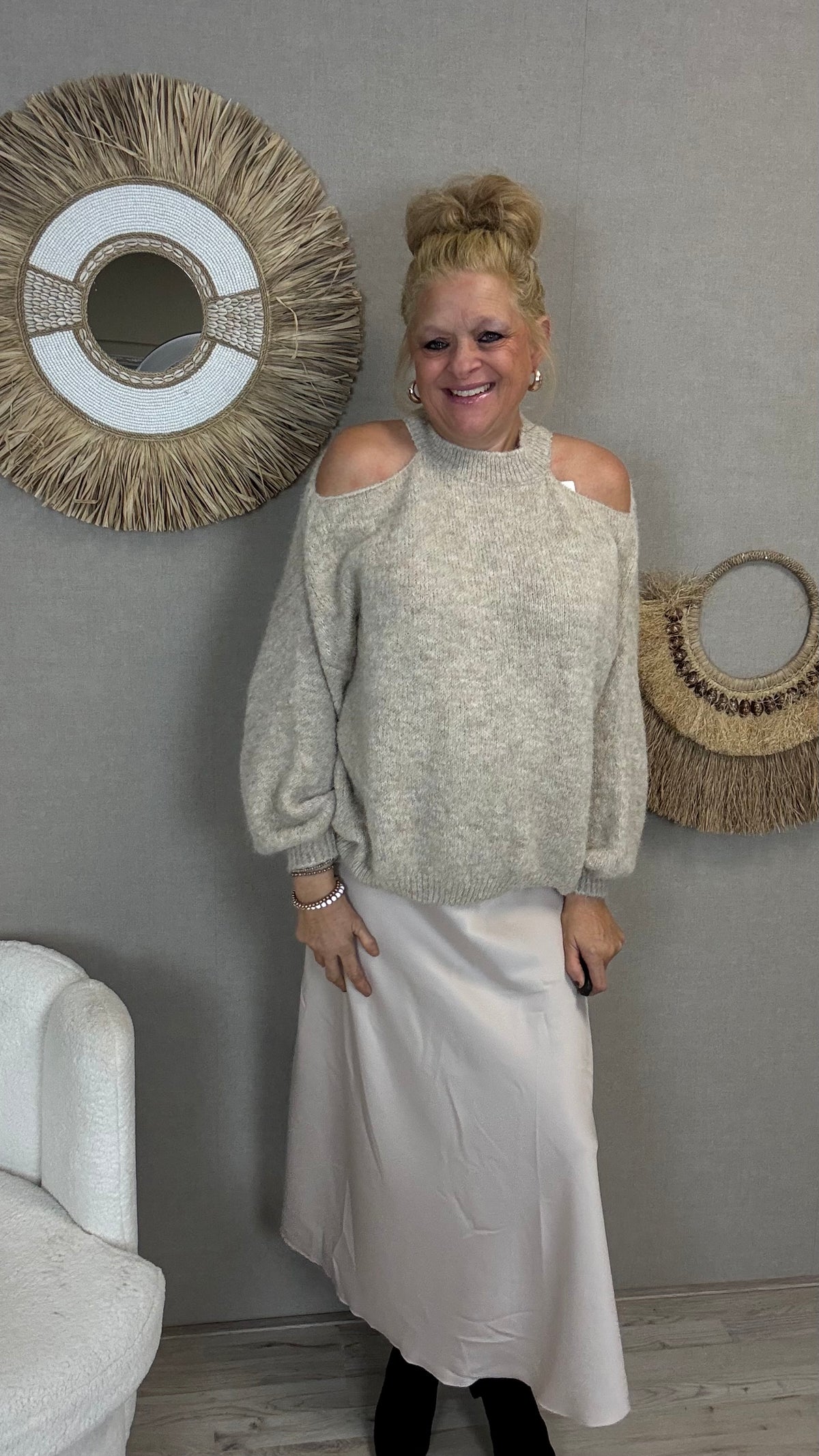 Silky Maxi Rok Beige - Nancfashion