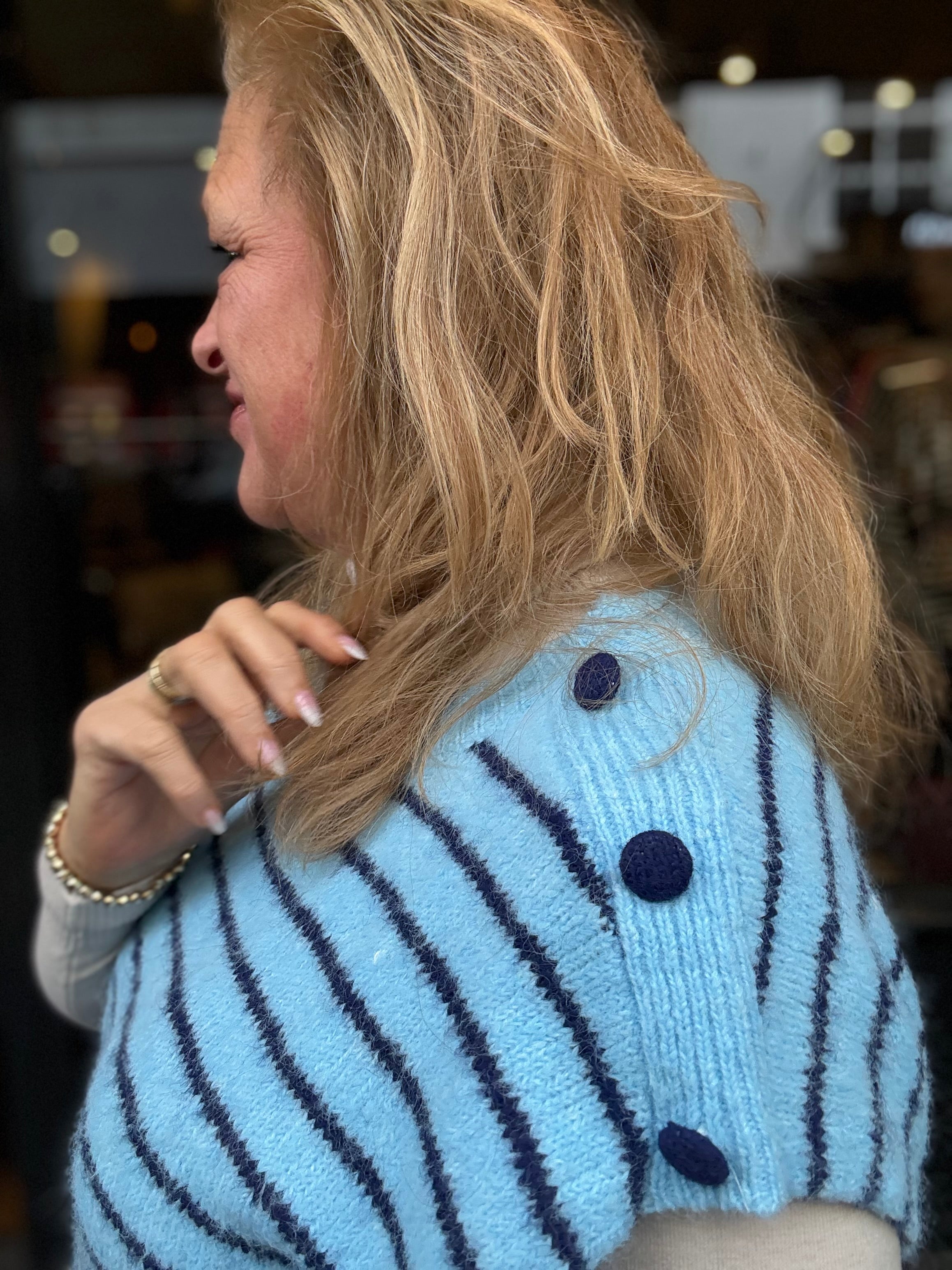 Spencer Stripe met ronde hals en schouderknopen Blauw