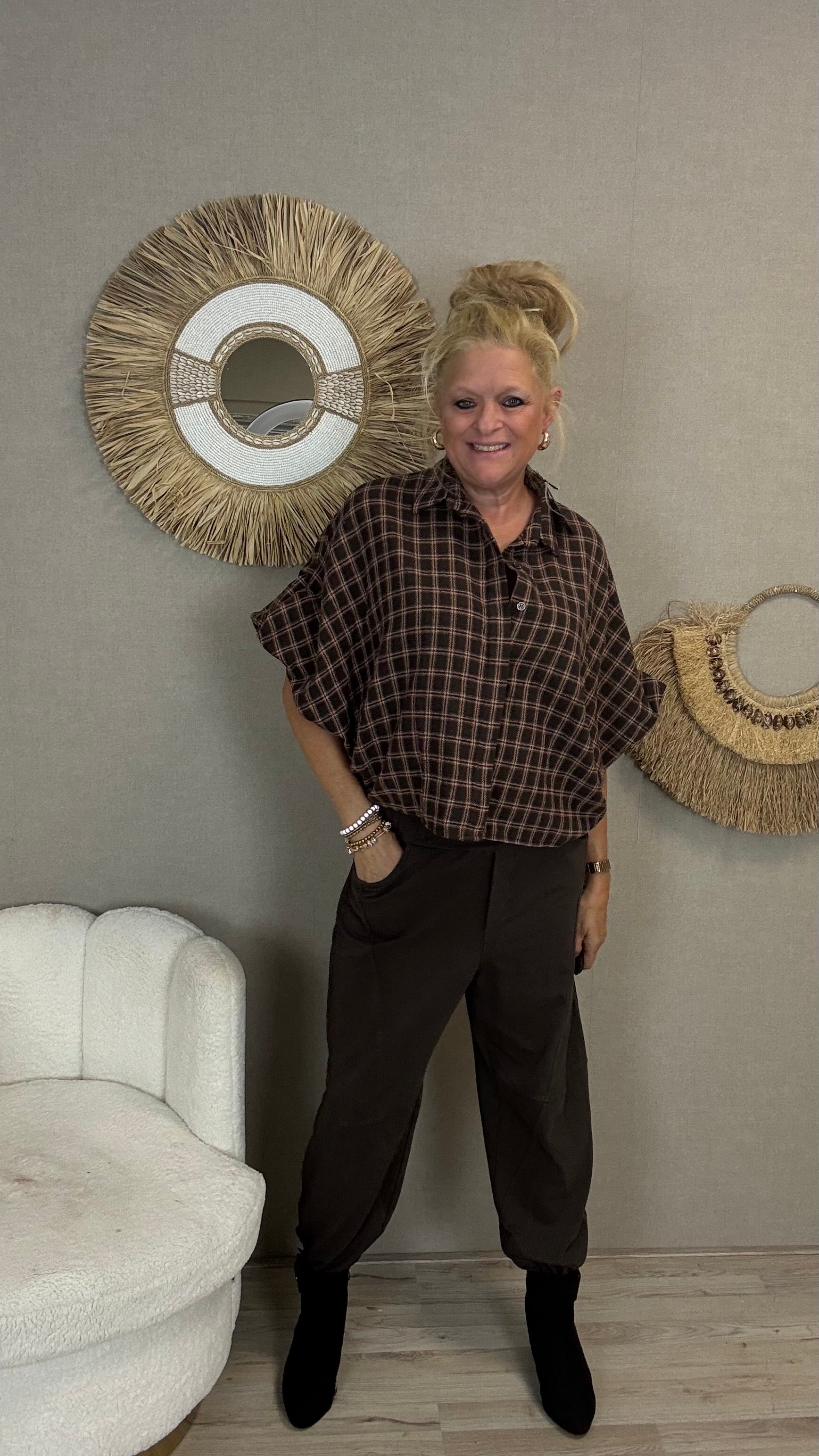 Gemma Ricceri Ruit Blouse Jade Bruin