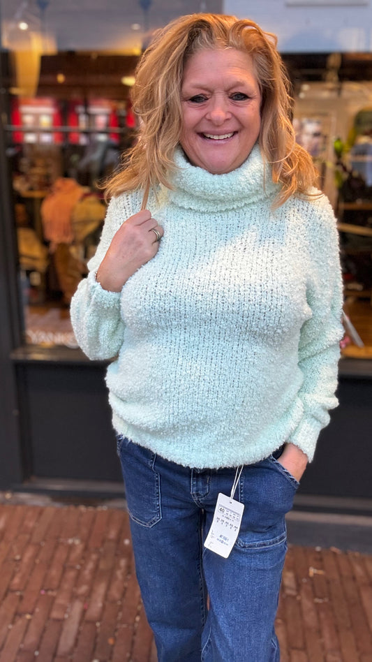 Bouclé Trui met Col mintgroen