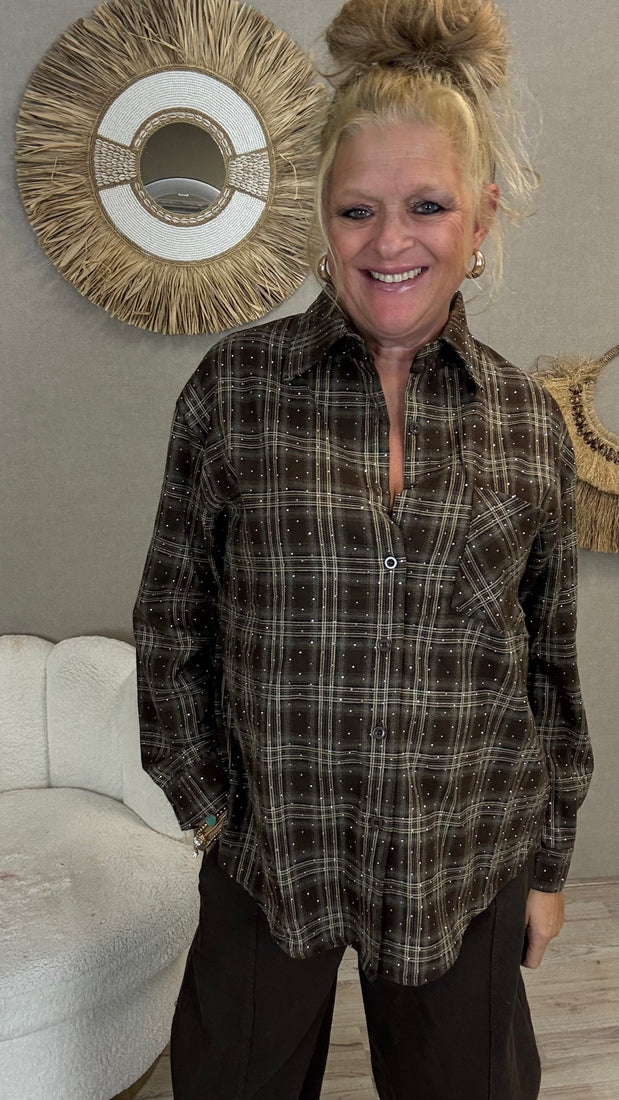 Sparkle Ruitblouse Bruin