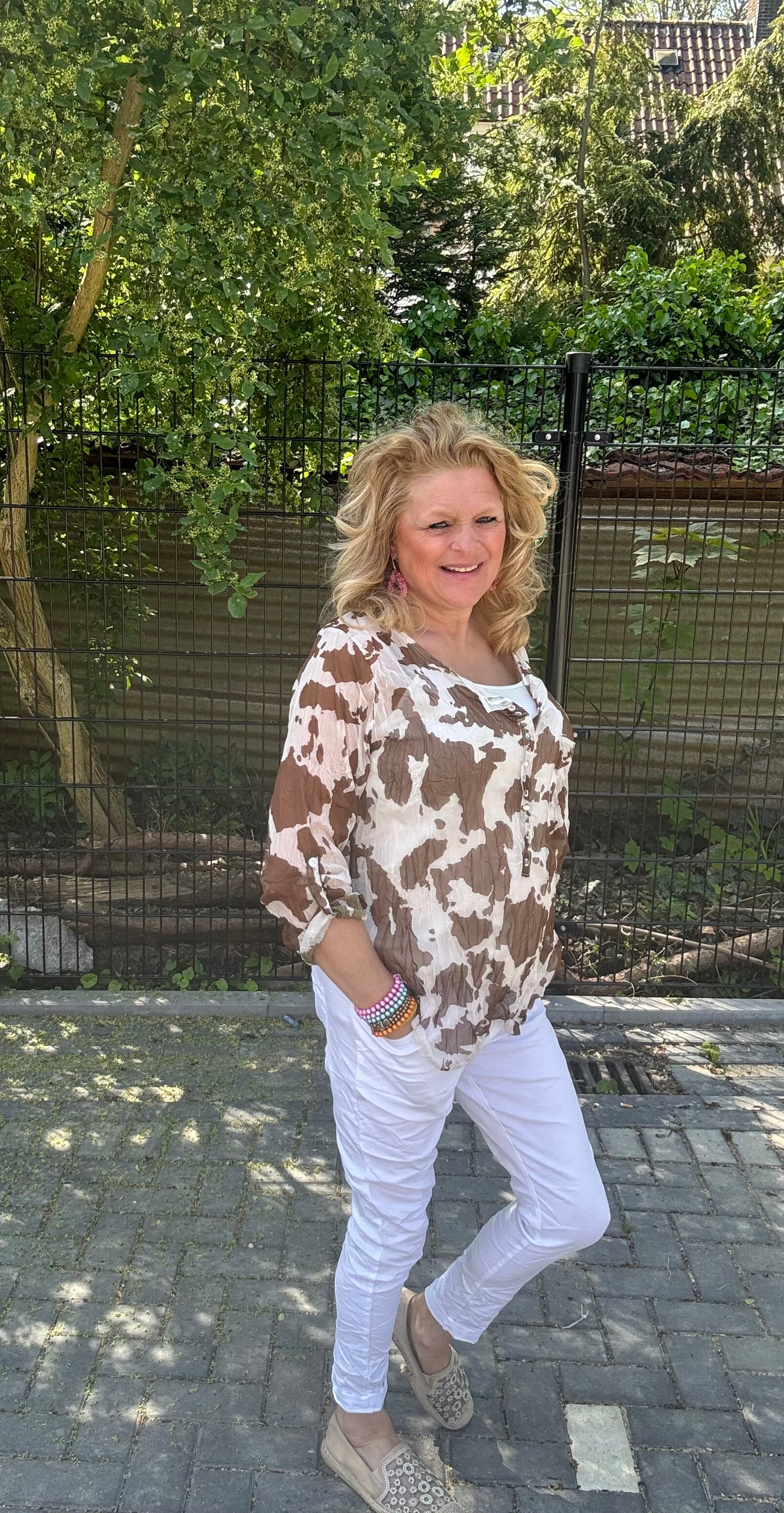 Blouse gevlekt beige/bruin