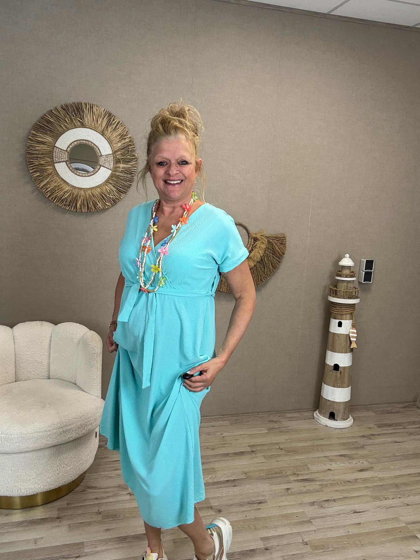 Summer Dress met ceintuur Aqua