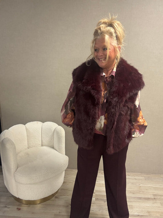 Bodywarmer Fake Fur Bordeaux
