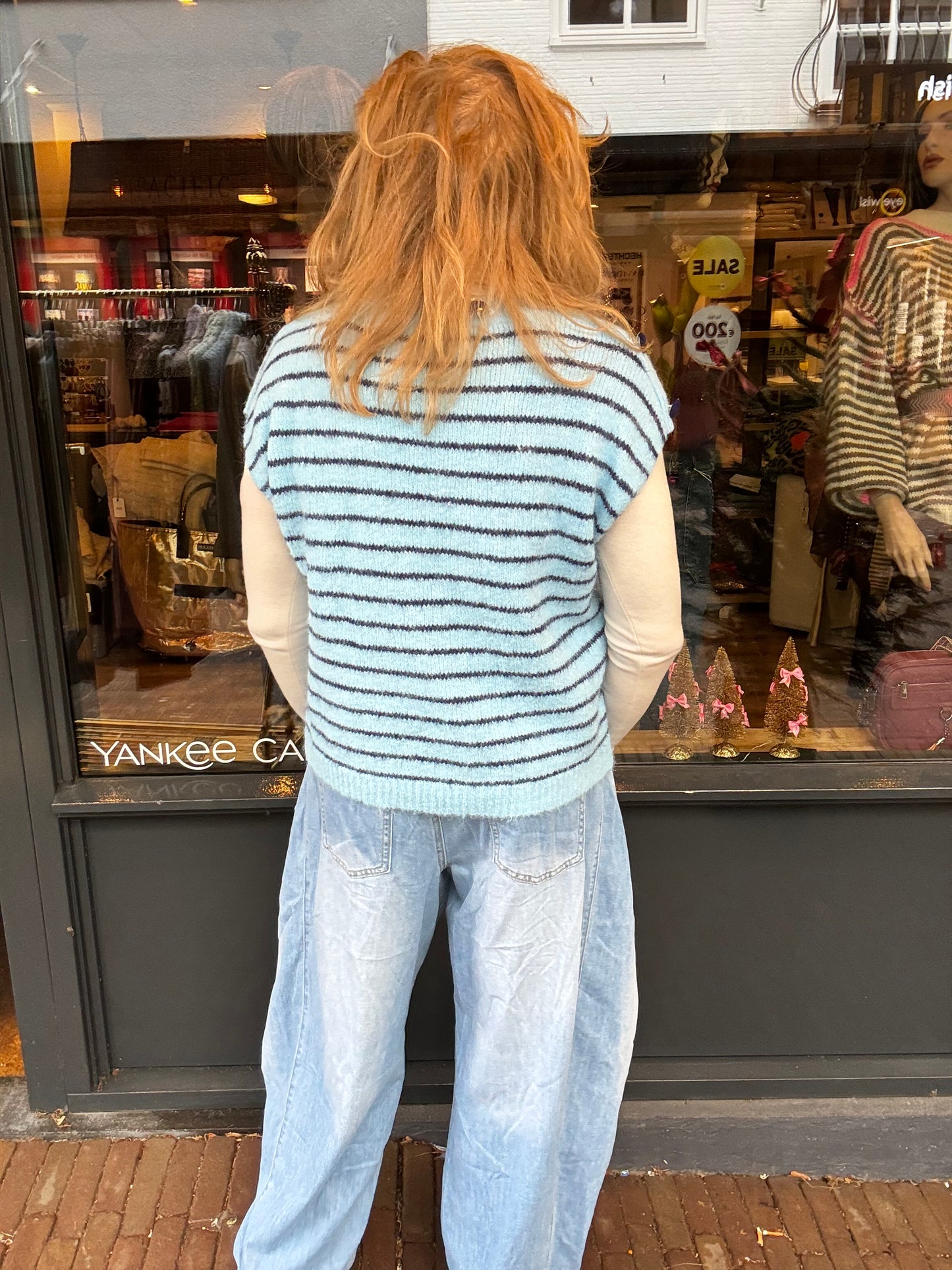 Spencer Stripe met ronde hals en schouderknopen Blauw