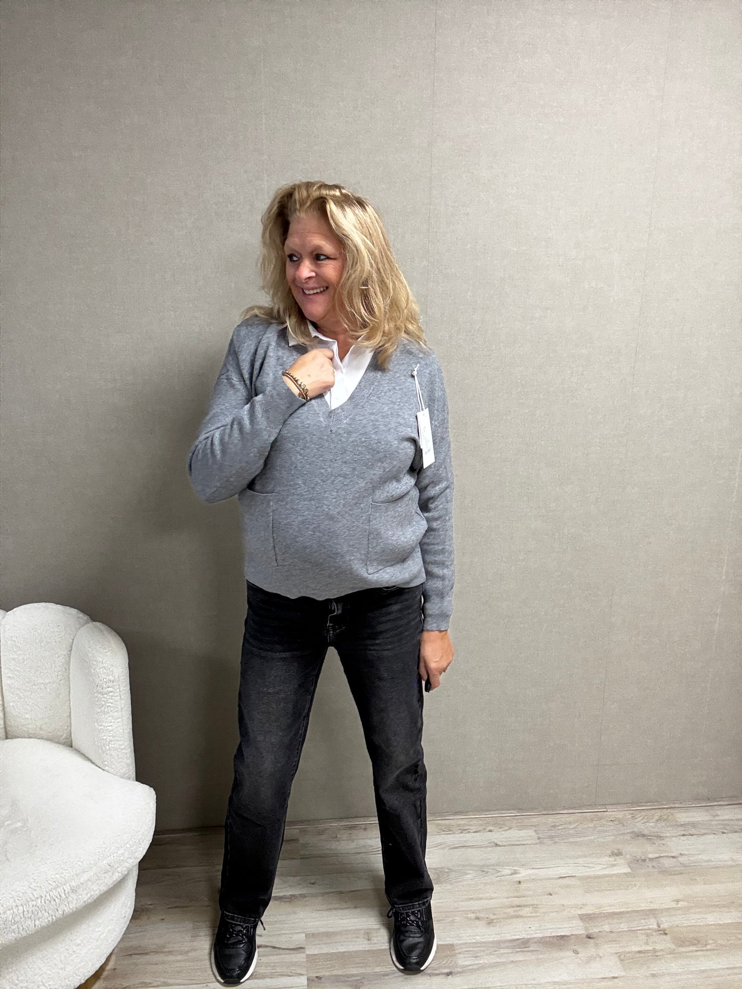 Trui Becky V-hals Grijs