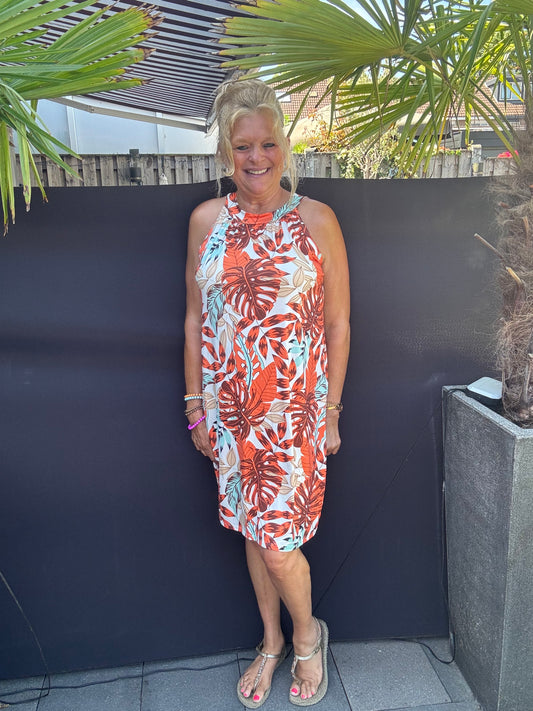 Halter Jurk Bladeren Oranje Aqa