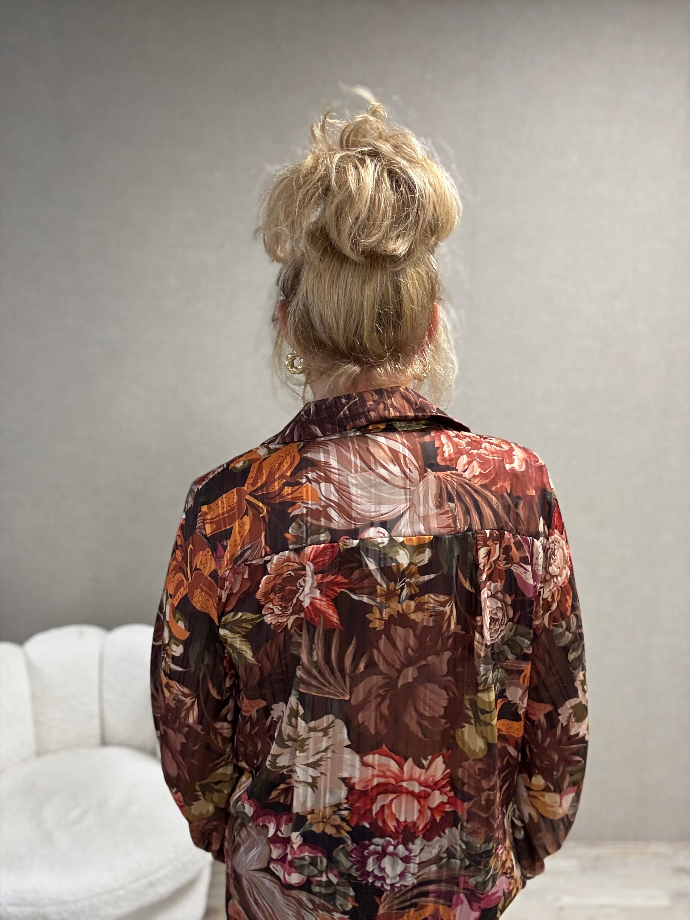 Print Blouse met Lurex draadje Bruin