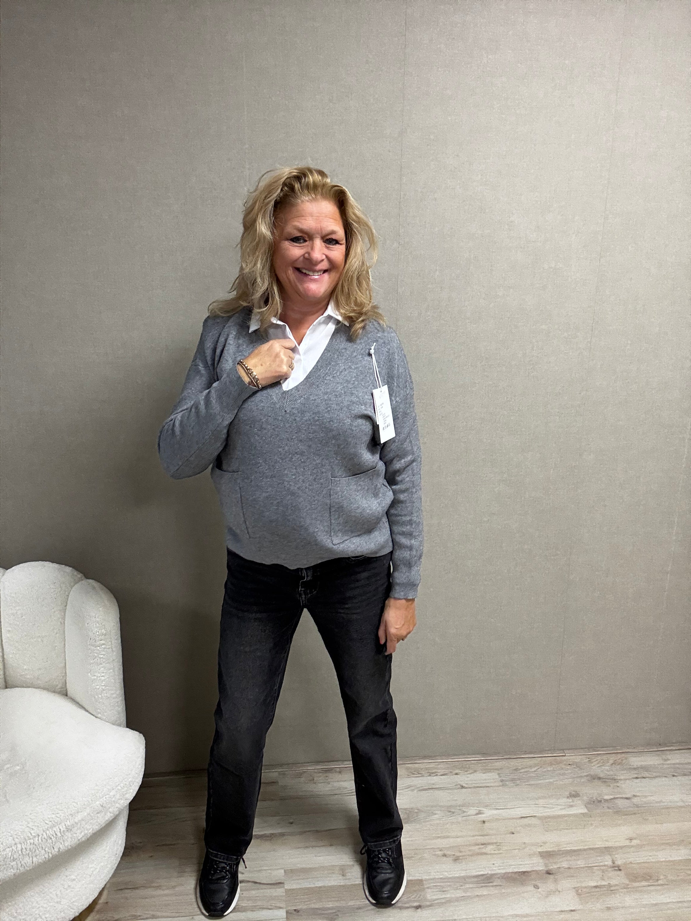 Trui Becky V-hals Grijs