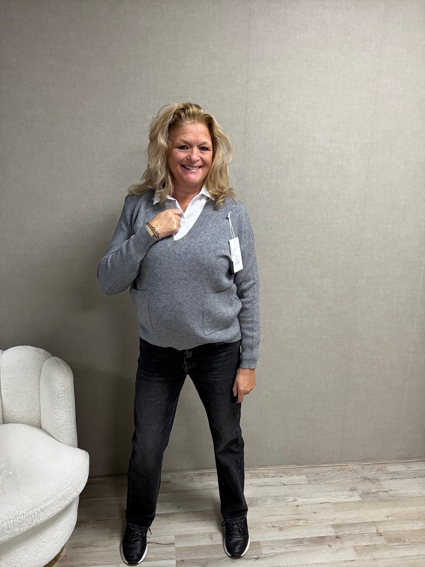 Trui Becky V-hals Grijs