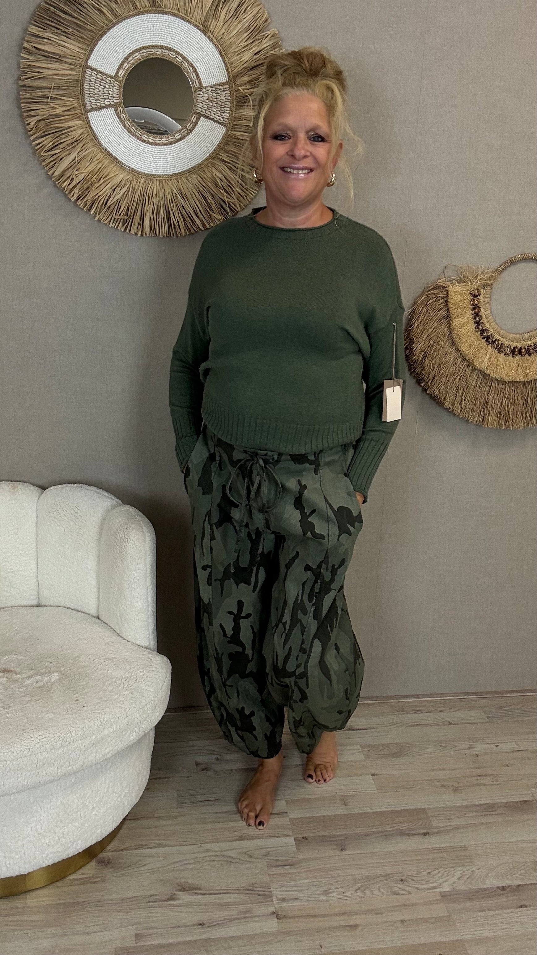 Vicky Zachte Damestrui met Ronde Hals – Army Green
