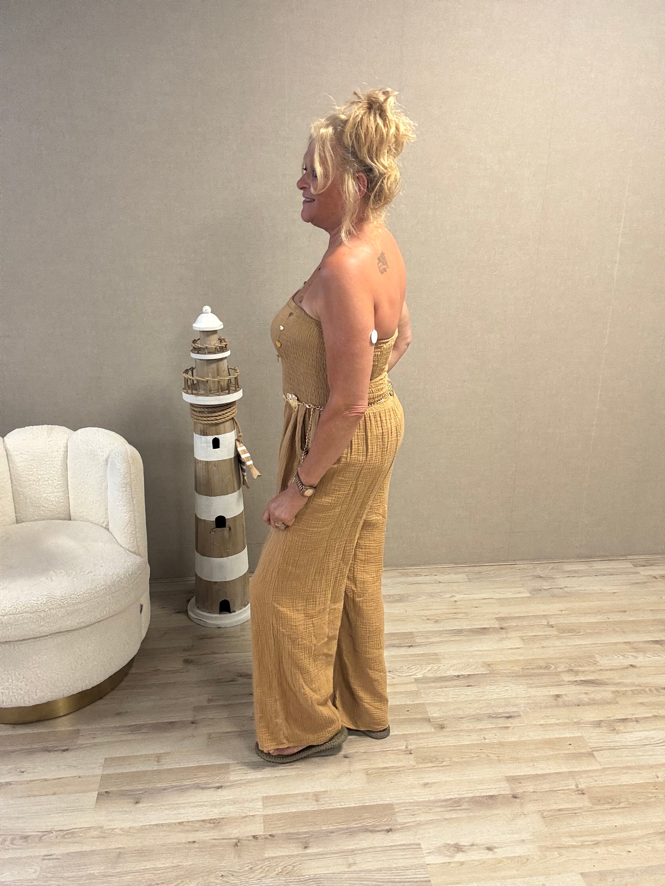 Jumpsuit Wafelstof Camel