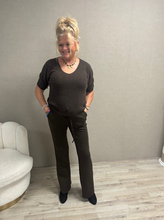 Trui v-hals Alpaca Bruin