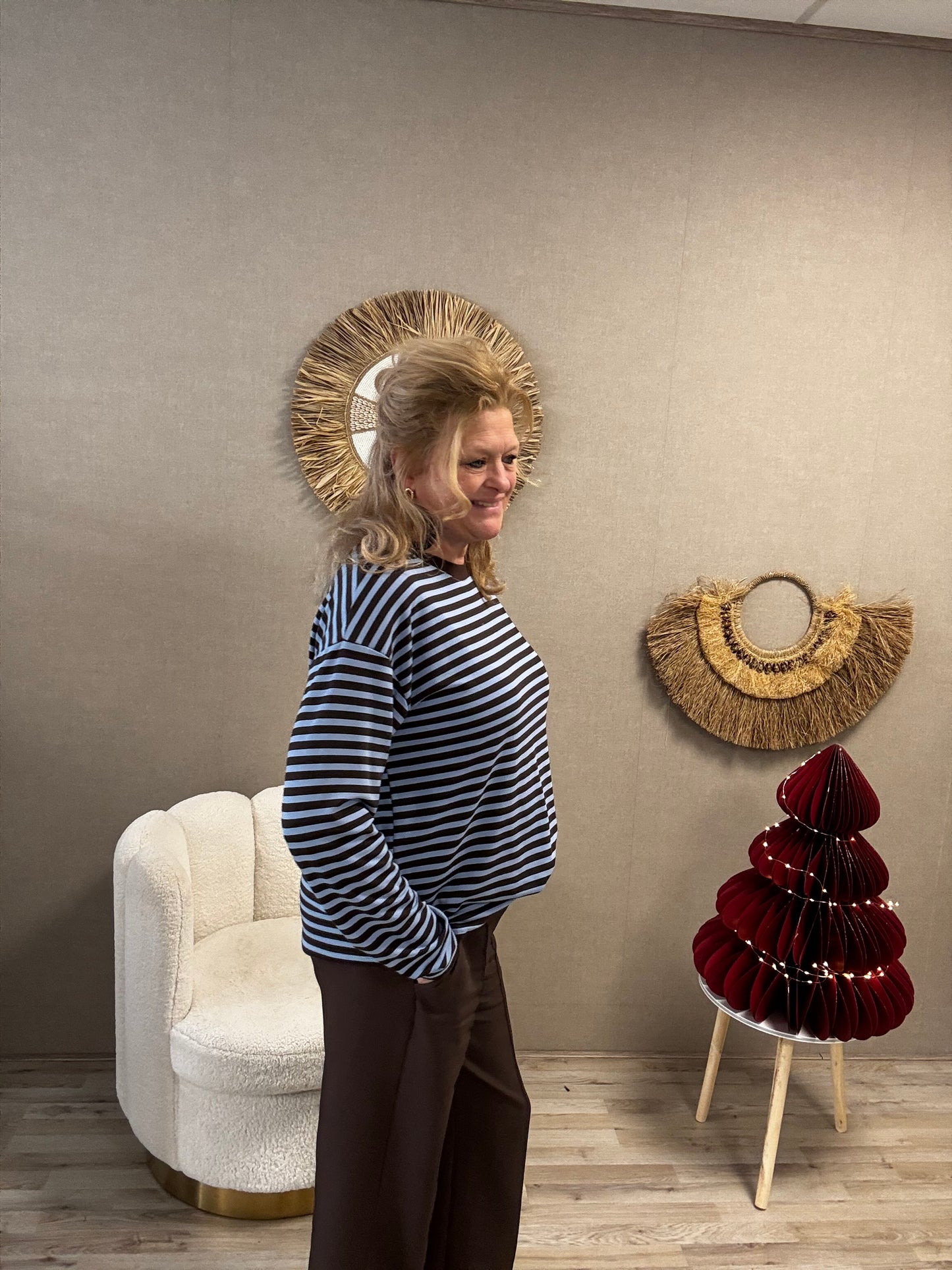 Gemma Ricceri Shirt Blauw met Bruine streep