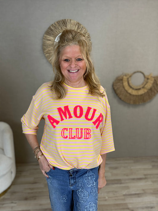 Top Mooij streep Roze/Geel