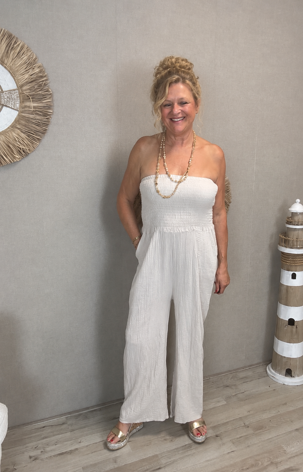 Strapless Jumpsuit Roxy Beige