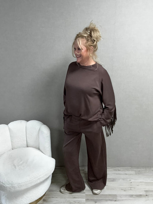 Tweedelig Comfy Pak met Franjes Bruin