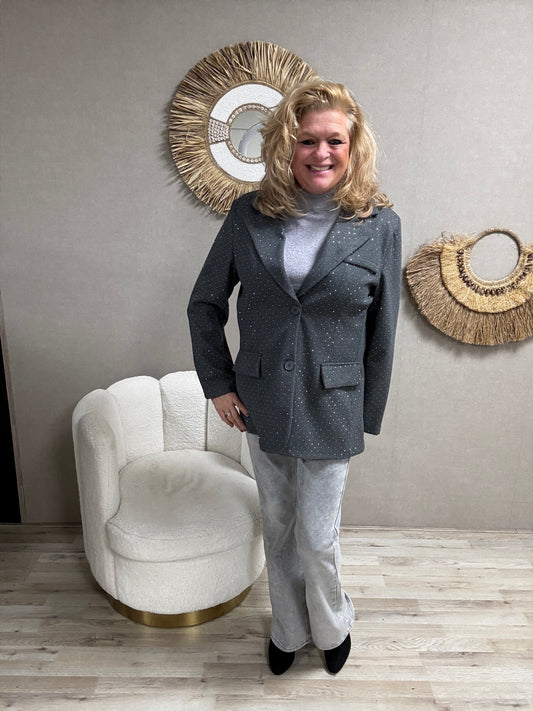 Blazer visgraat met strass grijs - Nancfashion
