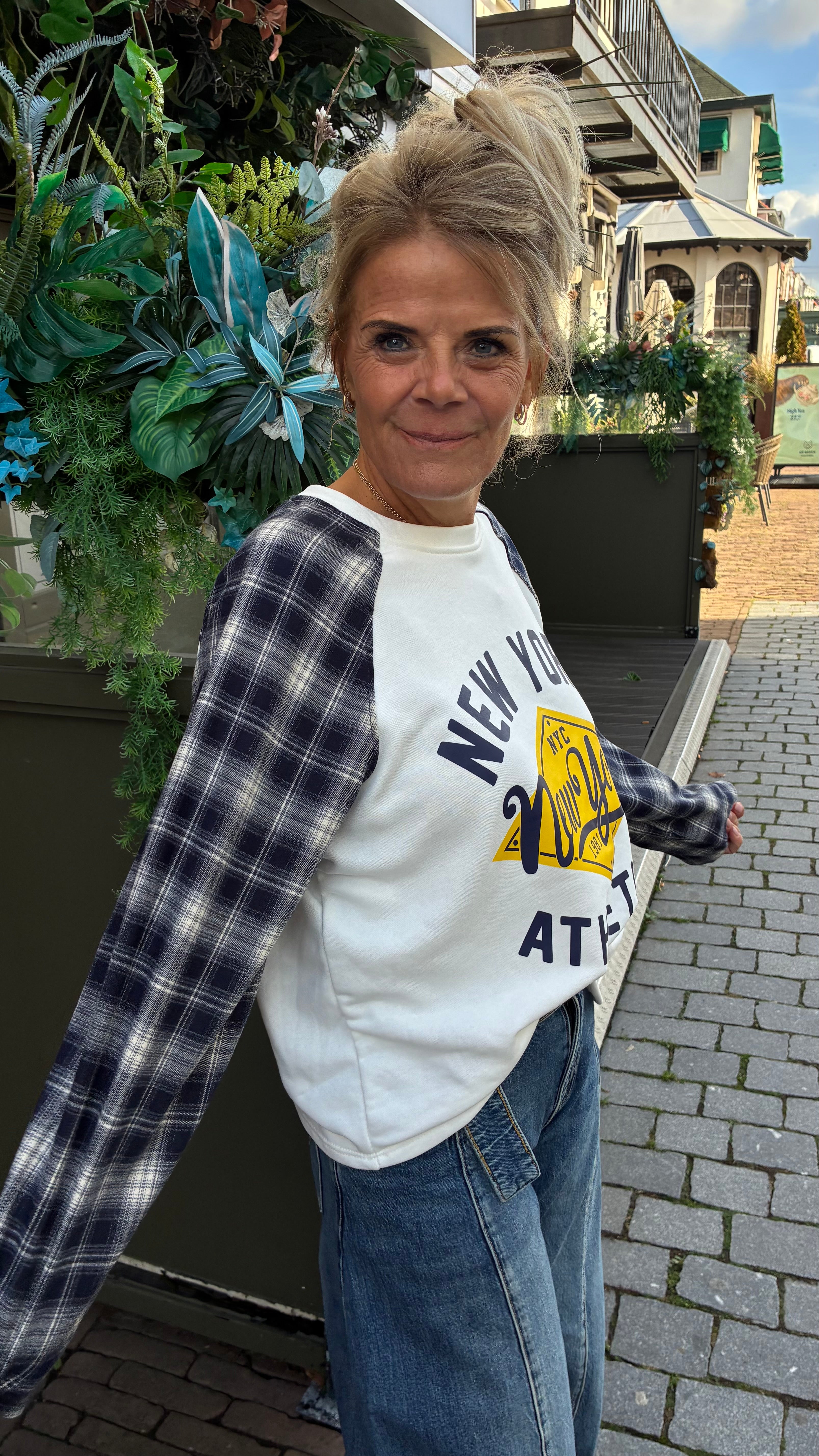 New york shirt met ruitjes mouw - Wit / Blauw