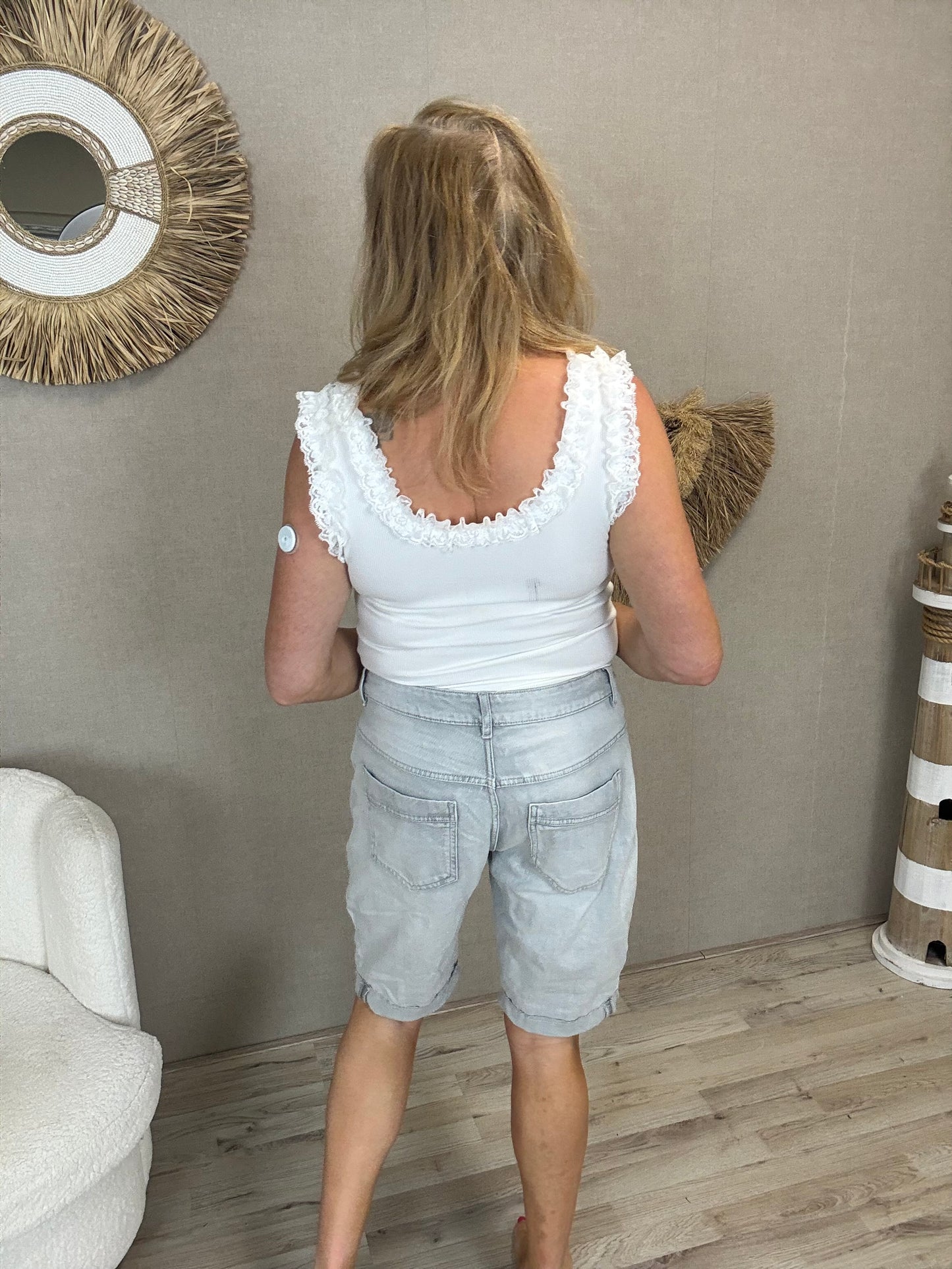 S.Woman Jeans Short Palm Flower Grijs - Nancfashion