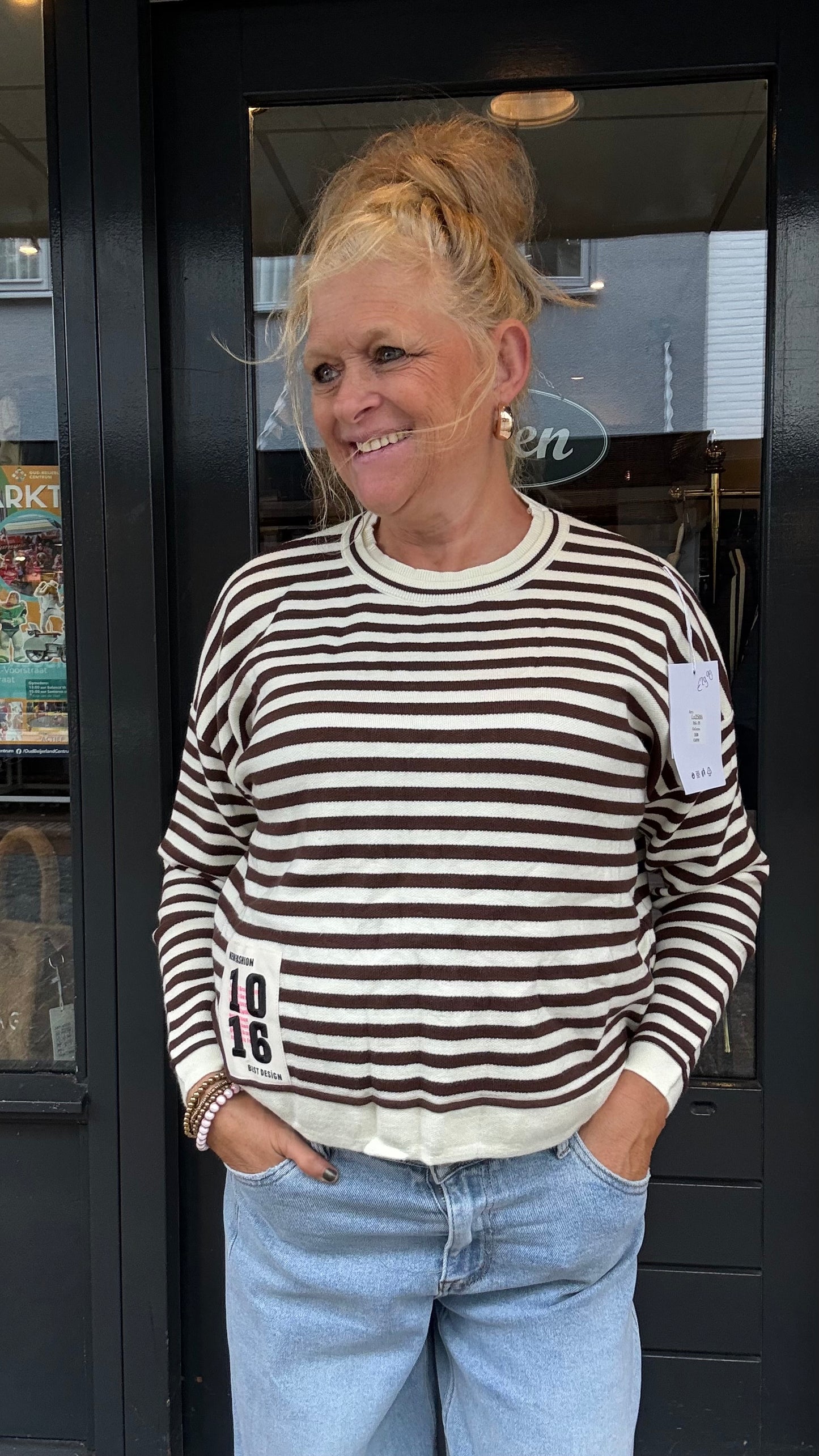 Label Truitje Stripe Bruin