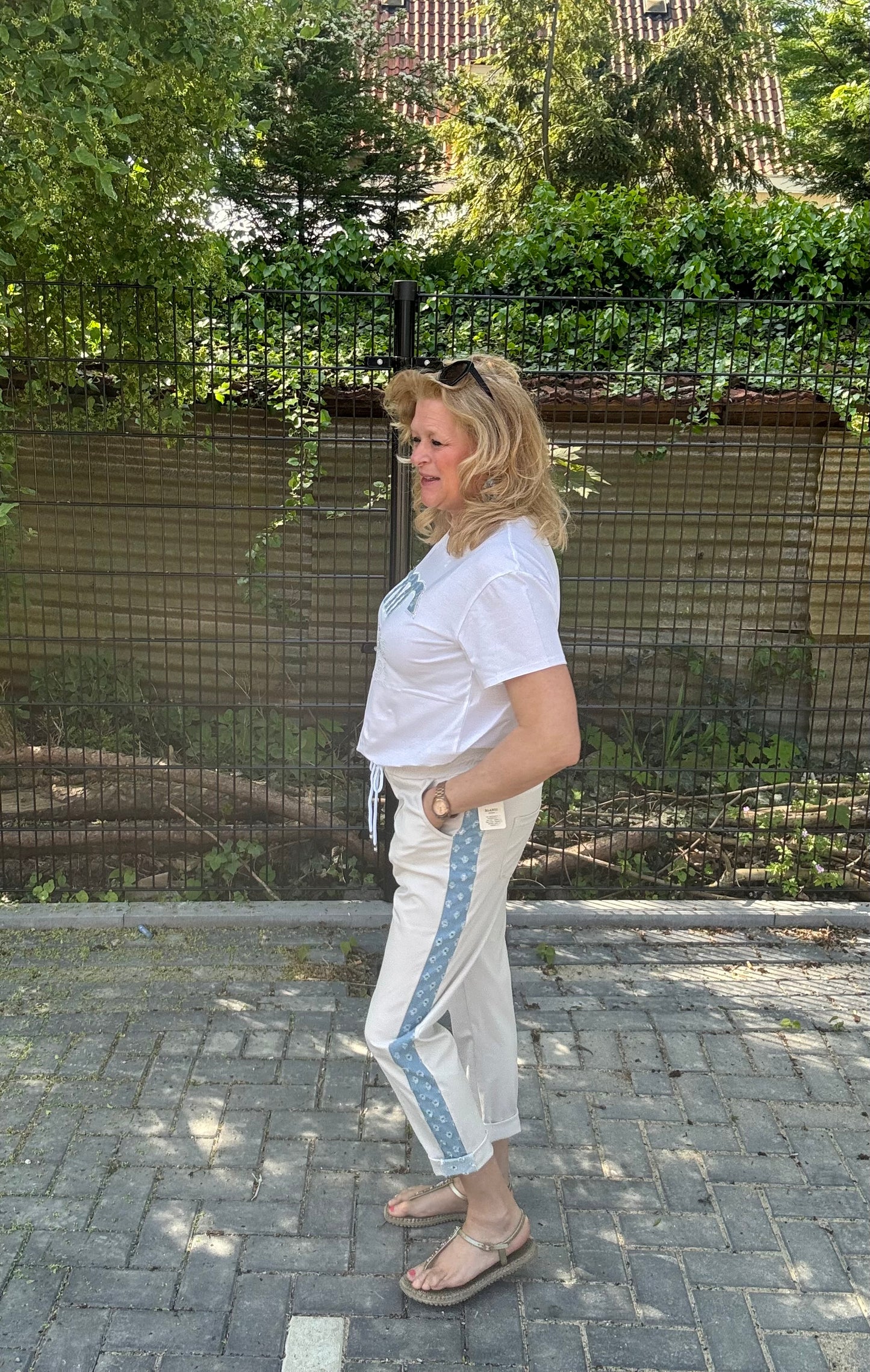Jogg Pantalon Beige met Demin bies