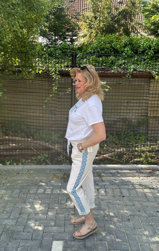 Jogg Pantalon Beige met Demin bies