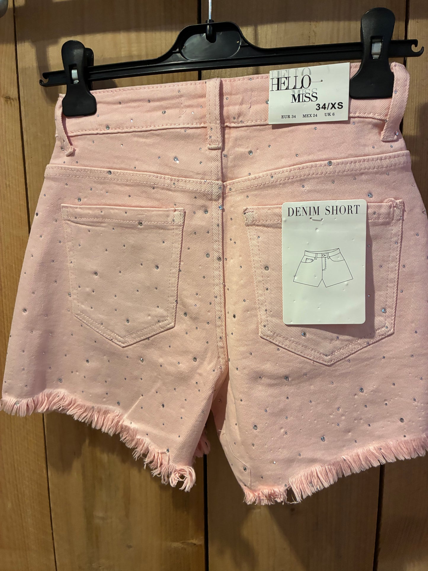 Hello Miss denim Short Strass -Roze