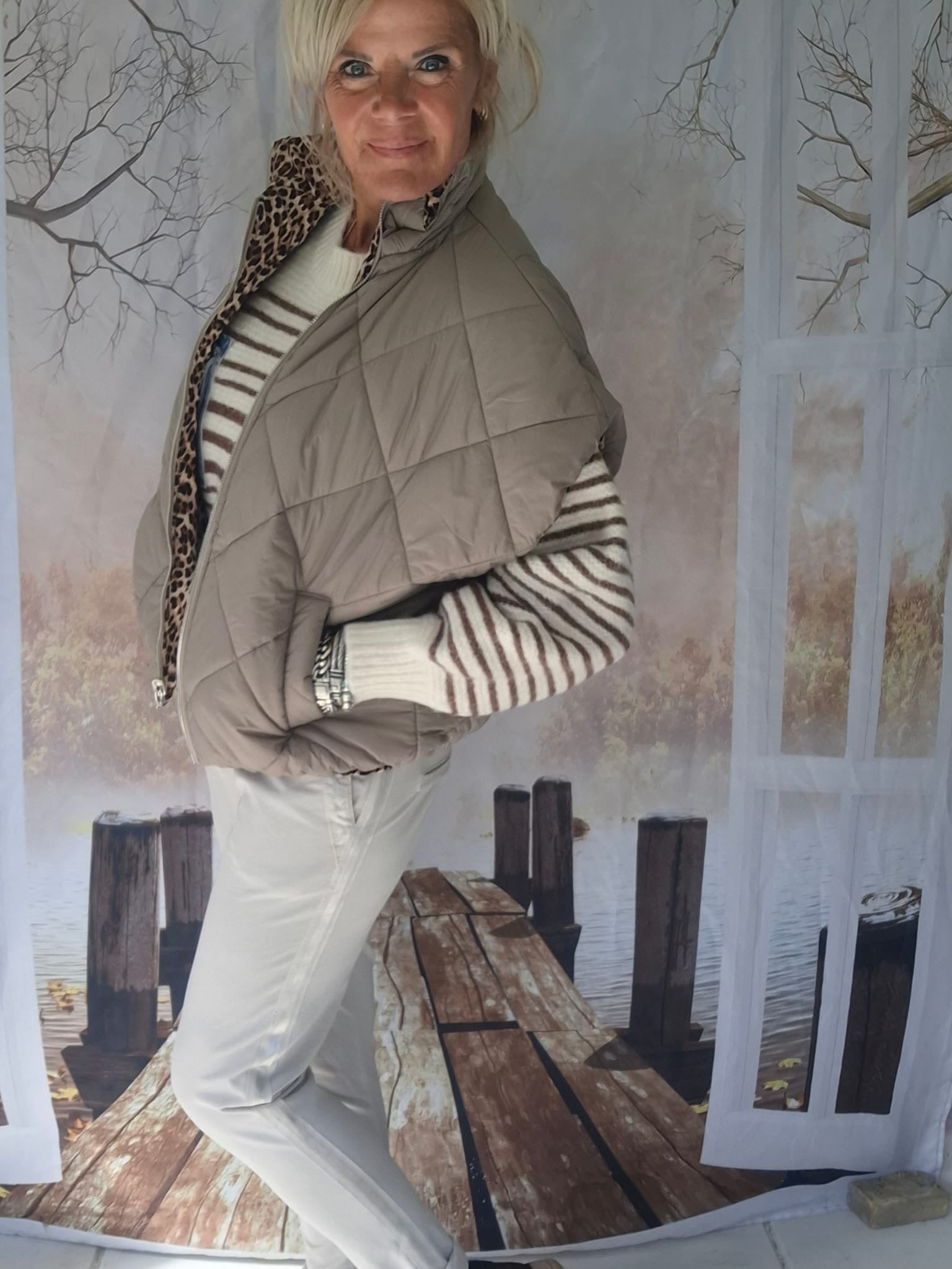 2 in 1 bodywarmer taupe/leopart