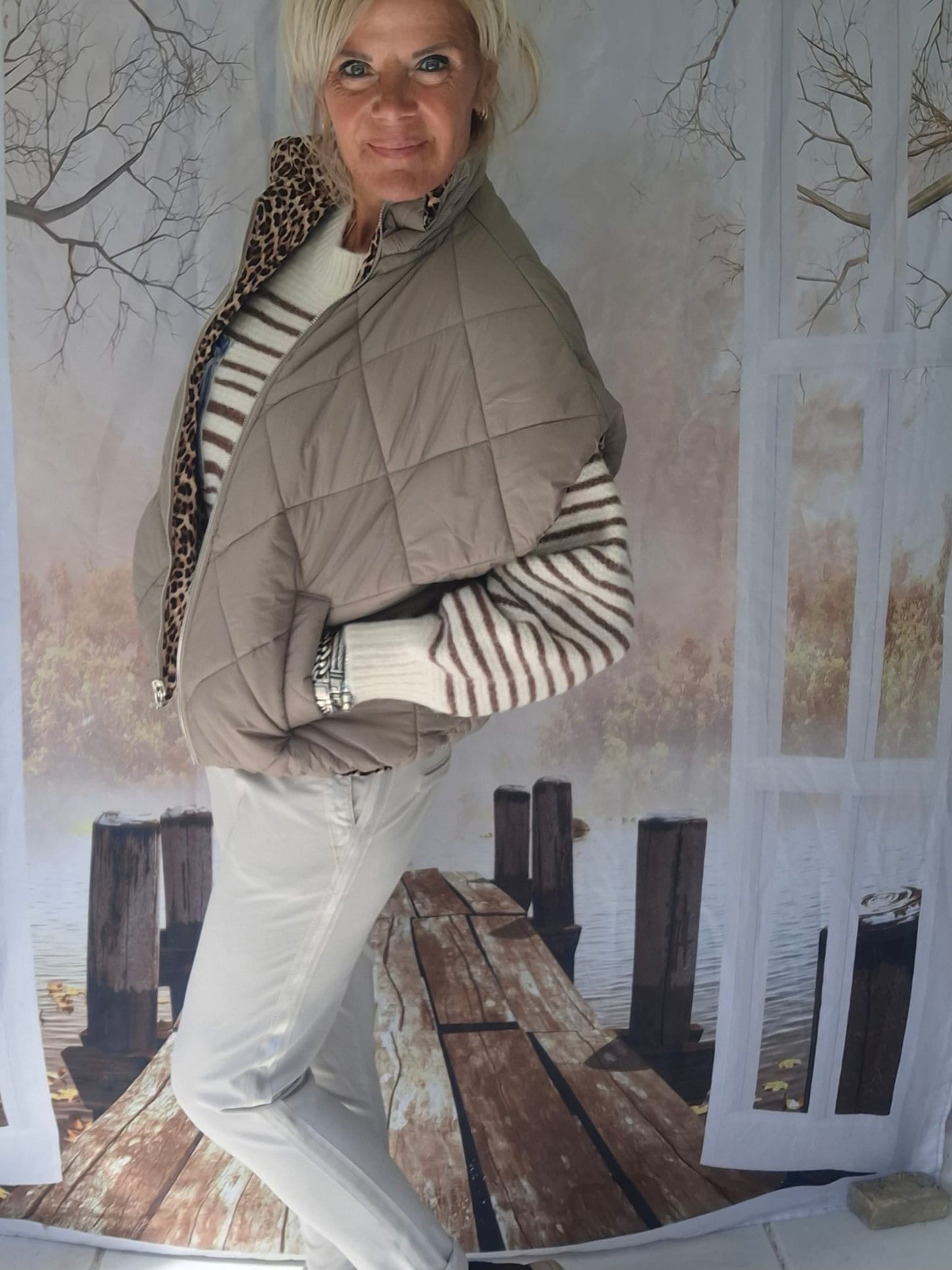 2 in 1 bodywarmer taupe/leopart