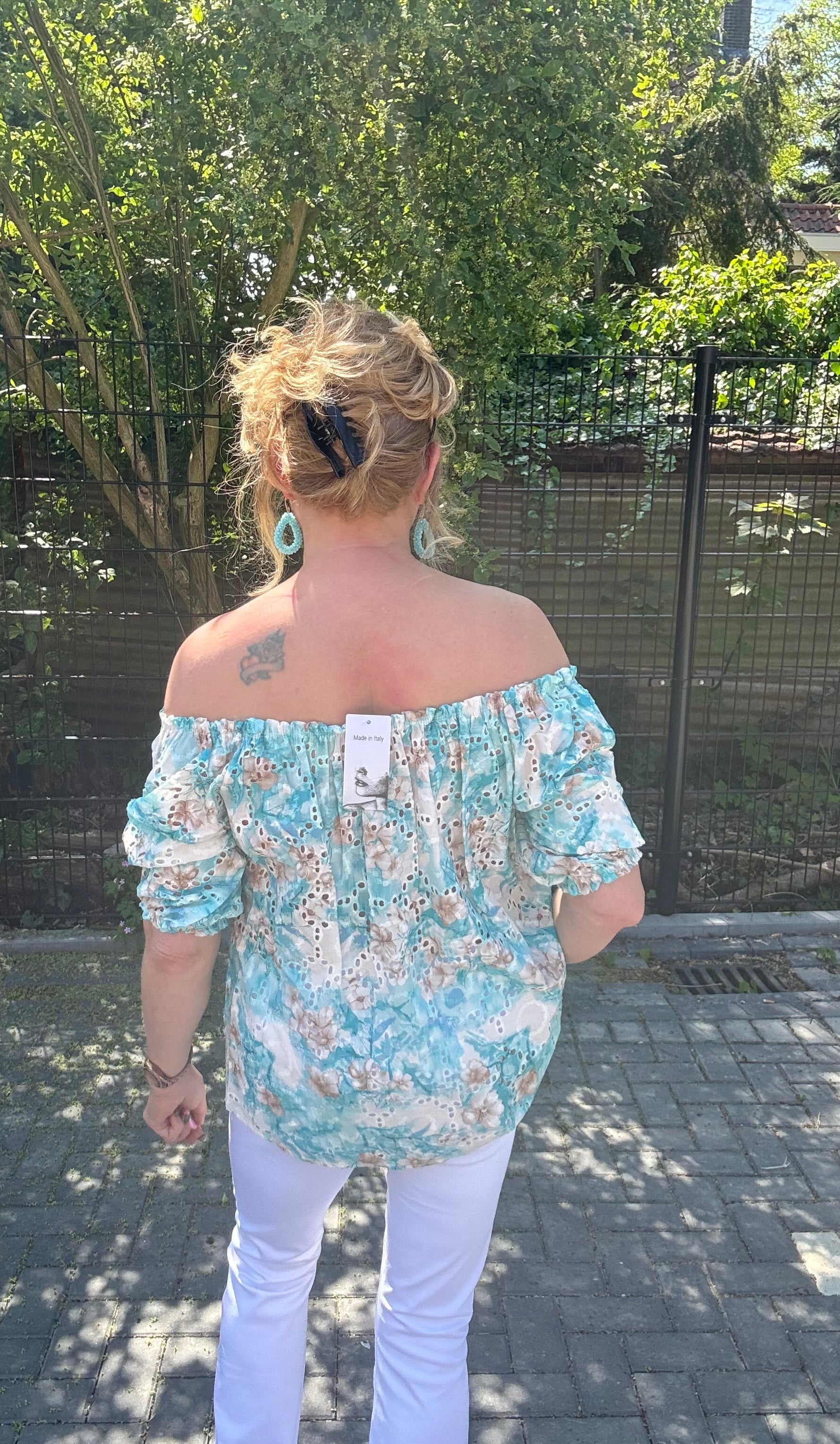 Top Broderie Turquiose