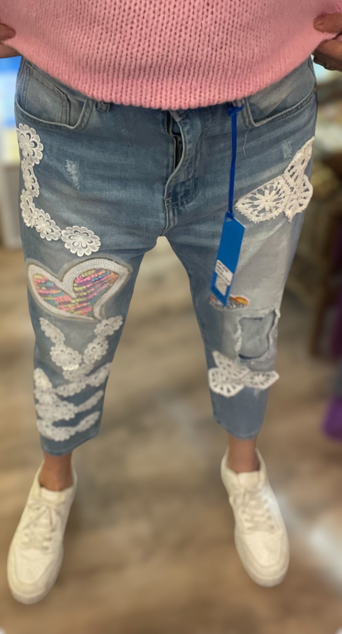 S Woman Jeans met lovertjes en kant