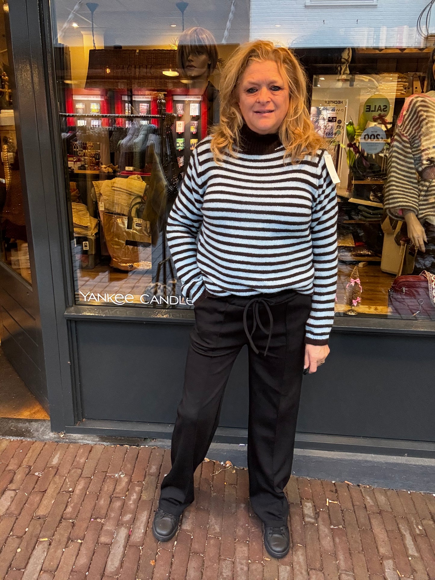 Gestreepte Trui met Col Blauw/Bruin