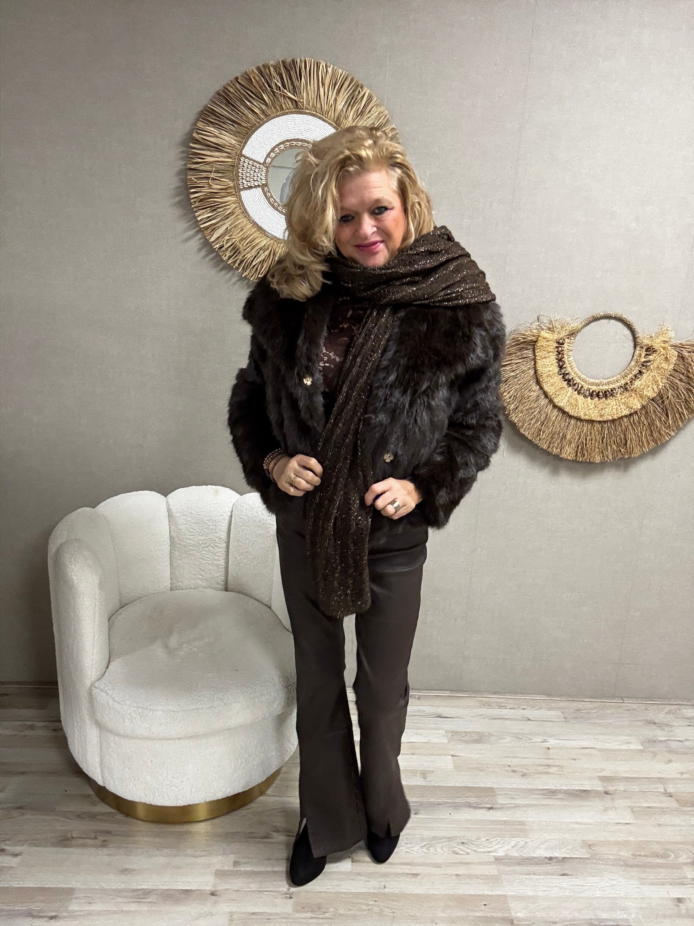 Kort fake fur jasje Donkerbruin